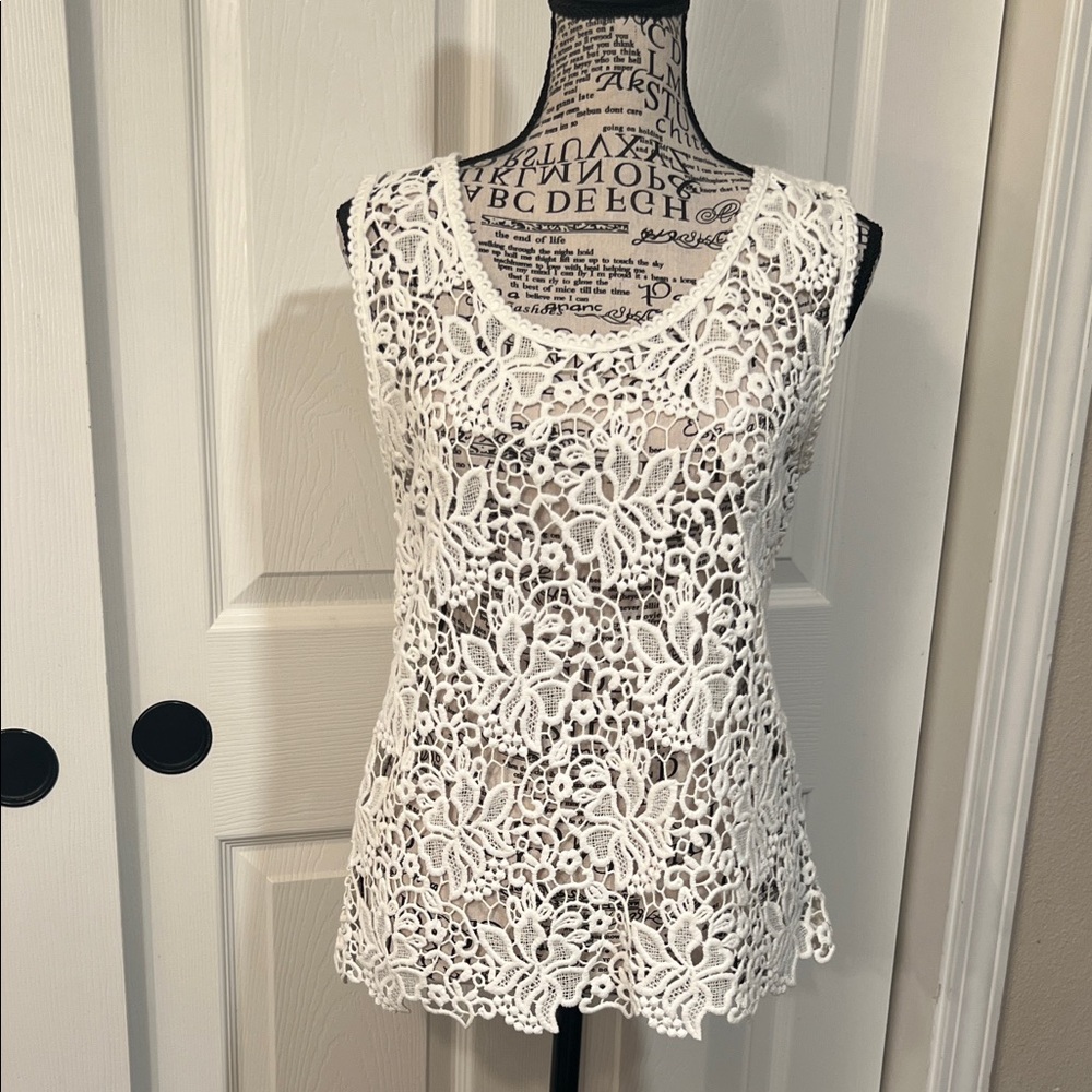 LOFT Ivory Floral Lace Tank Top - Picture 3 of 5